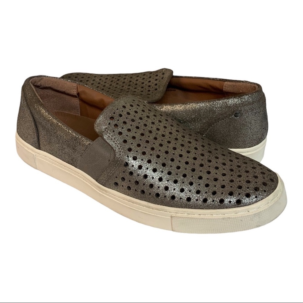 FRYE & CO Peggy Perforated Slip-on Shoes Pewter Metallic Flat Loafer Size 9.5M